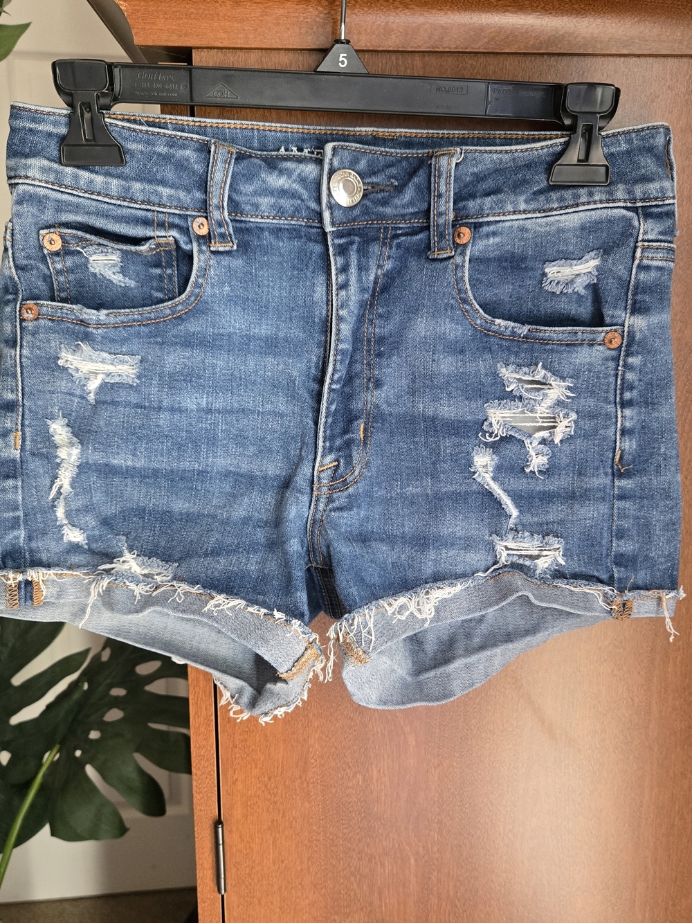 Distressed Mid-Blue Denim Cutoff Shorts - Women